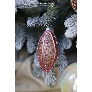 Yılbaşı Süsü Pullu Oval 3'lü Top Pembe 11 Cm