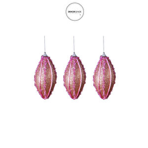 Yılbaşı Süsü Pullu Oval 3'lü Top Pembe 11 Cm