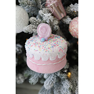 Yılbaşı Süsü Şekerlemeli Pasta Pembe 15cm