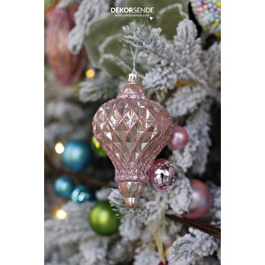 Yılbaşı Süsü Baklava Desenli 2'li Parlak Top Pembe 10 Cm