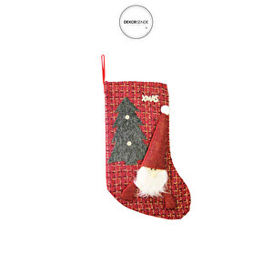 Yılbaşı Süsü Kırmızı Bereli Noel Baba Figürlü Xmas Çorap Kırmızı 40 Cm