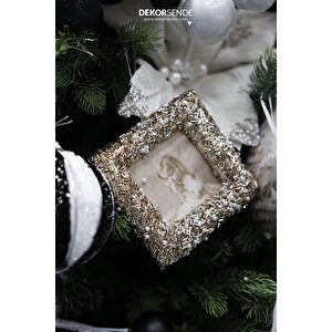 Yılbaşı Süsü Taşlı Kare Çerçeve Şampanya 12 Cm