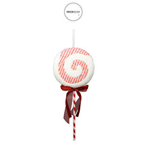 Yılbaşı Süsü Karlı Lolipop Şeker Kırmızı Beyaz 35 Cm