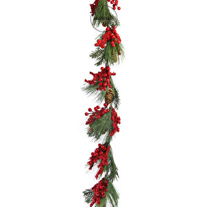 Yılbaşı Süsü Berryli Kozalaklı Garland Kırmızı 175 Cm
