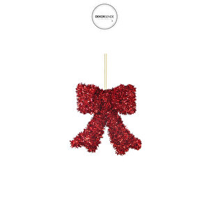 Yılbaşı Süsü Mini Simli Şerit Kurdele Kırmızı 15 Cm