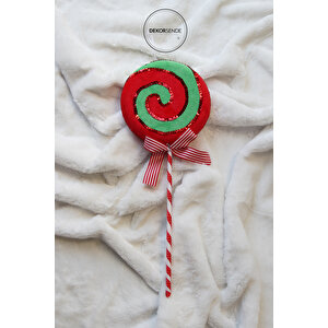 Yılbaşı Süsü Pullu Lolipop Şeker Kırmızı Yeşil 40 Cm