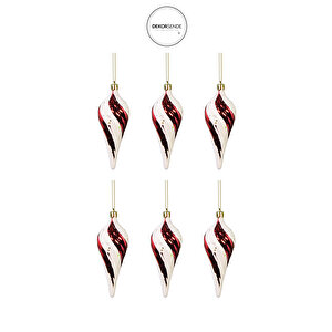 Yılbaşı Ağaç Süsü Dekoratif Konik 6'lı Set Kırmızı Beyaz 14 Cm
