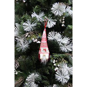 Yılbaşı Süsü Geyik Desenli Asmalı Noel Baba Kırmızı Beyaz 35 Cm