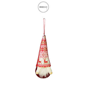 Yılbaşı Süsü Geyik Desenli Asmalı Noel Baba Kırmızı Beyaz 35 Cm
