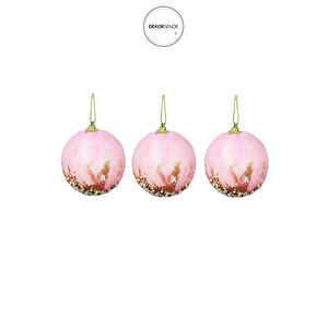 Yılbaşı Süsü Tüylü Simli 3'lü Top Pembe 8 Cm