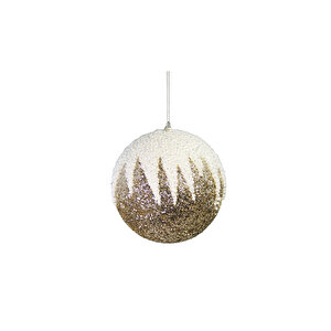 Yılbaşı Ağacı Süsü Beyaz Zikzak Desenli Top Şampanya 15 Cm