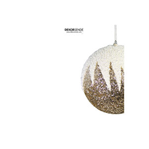 Yılbaşı Ağacı Süsü Beyaz Zikzak Desenli Top Şampanya 15 Cm