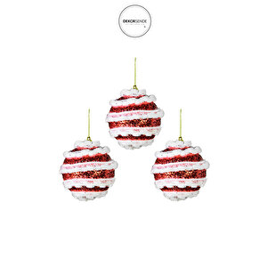Yılbaşı Süsü Karlı Kırmızı 8 Cm 3 Lü