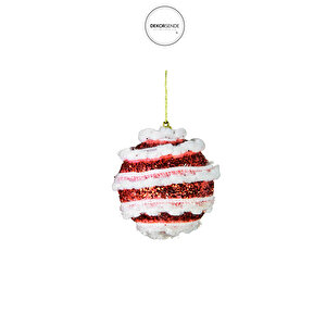 Yılbaşı Süsü Karlı Kırmızı 8 Cm 3 Lü