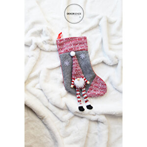 Yılbaşı Süsü Kırçıllı Şapkalı Noel Baba Çorap 35 Cm