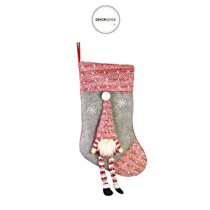 Yılbaşı Süsü Kırçıllı Şapkalı Noel Baba Çorap 35 Cm