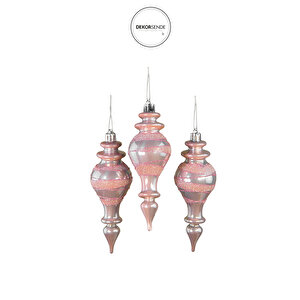 Yılbaşı Süsü Simli Fırıldak 3'lü Top Pembe 14 Cm