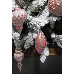Yılbaşı Süsü Simli Fırıldak 3'lü Top Pembe 14 Cm