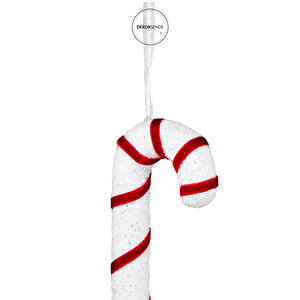 Yılbaşı Süsü Simli Baston Kırmızı Beyaz 15 Cm