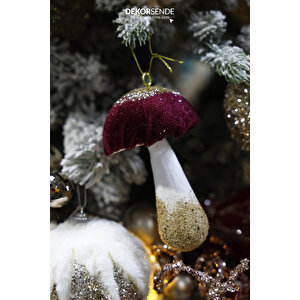 Yılbaşı Süsü Kadife Mantar Bordo 14 Cm