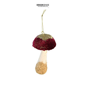 Yılbaşı Süsü Kadife Mantar Bordo 14 Cm