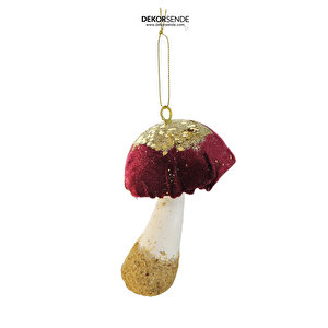 Yılbaşı Süsü Kadife Mantar Bordo 14 Cm
