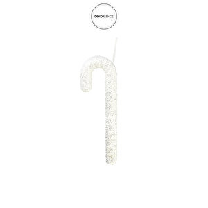 Yılbaşı Süsü Gri Pullu Baston Beyaz 33 Cm