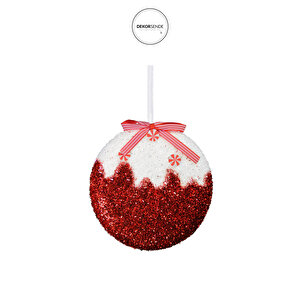 Yılbaşı Süsü Eriyen Şeker Top Kırmızı Beyaz 26 Cm