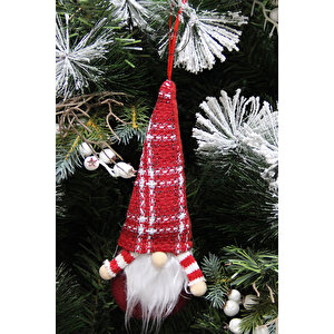 Yılbaşı Süsü Çizgili Asmalı Noel Baba Kırmızı Beyaz 35 Cm