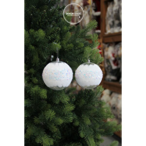 Yılbaşı Süsü Kar Efektli Renkli Pullu Top Beyaz 10 Cm