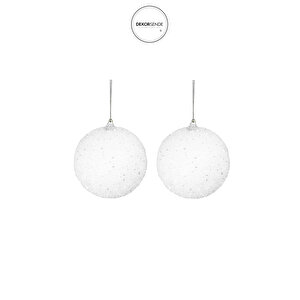 Yılbaşı Süsü 2'li Parıltılı Top Beyaz 10 Cm
