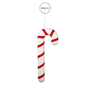 Yılbaşı Süsü Simli Baston Kırmızı Beyaz 25 Cm