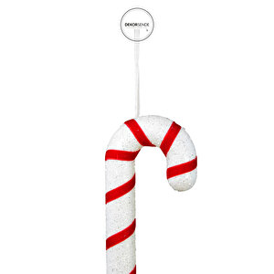 Yılbaşı Süsü Simli Baston Kırmızı Beyaz 25 Cm