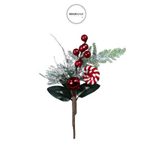 Yapay Kar Efektli Şekerlemeli Berry Pike Kırmızı Yeşil 22 Cm