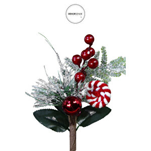 Yapay Kar Efektli Şekerlemeli Berry Pike Kırmızı Yeşil 22 Cm