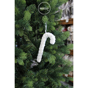 Yılbaşı Süsü Gri Pullu Baston Beyaz 17 Cm