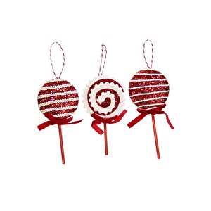 Yılbaşı Süsü 3 Lü Lolipop Kırmızı 15 Cm
