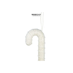 Yılbaşı Süsü Simli Şeker Baston Beyaz 25 Cm