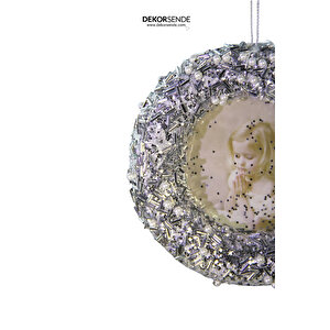 Yılbaşı Süsü Taşlı Yuvarlak Çerçeve Gümüş 10 Cm
