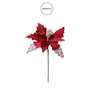 Yapay Taşlı Kadife Ponsetya Bordo 25 Cm