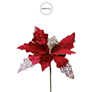 Yapay Taşlı Kadife Ponsetya Bordo 25 Cm