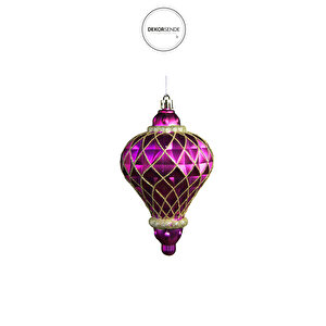 Yılbaşı Süsü Simli Baklava Desenli 2'li Mat Top Fuşya 13 Cm