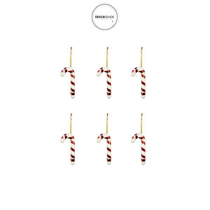 Yılbaşı Süsü 6'lı Mini Baston Kırmızı Beyaz 8 Cm
