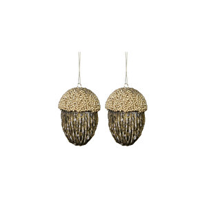 Yılbaşı Süsü Lüks Meşe Palamudu 2'li Set Şampanya Kahve 13 Cm