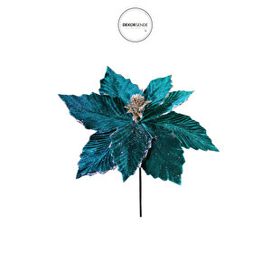 Yapay Kadife Simli Ponsetya Yeşil 20 Cm