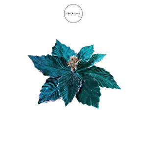 Yapay Kadife Simli Ponsetya Yeşil 20 Cm