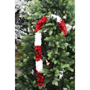 Yılbaşı Süsü Baston Şeker Simli Kırmızı Beyaz 60 Cm