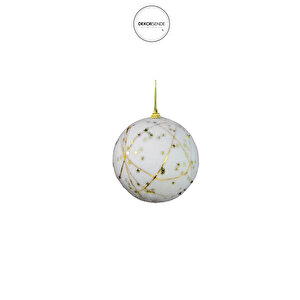 Yılbaşı Süsü Yıldız Desenli 2 'li Top Beyaz Altın 10 Cm