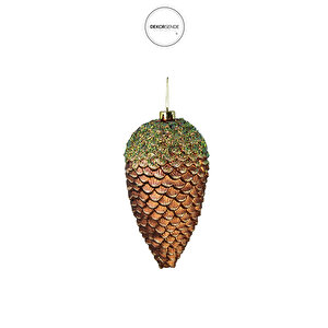 Yılbaşı Süsü Yeşil Simli Çam Kozalağı Bronz 12 Cm