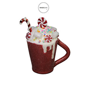 Yılbaşı Süsü Simli Milkshake Kupası Kırmızı 14 Cm